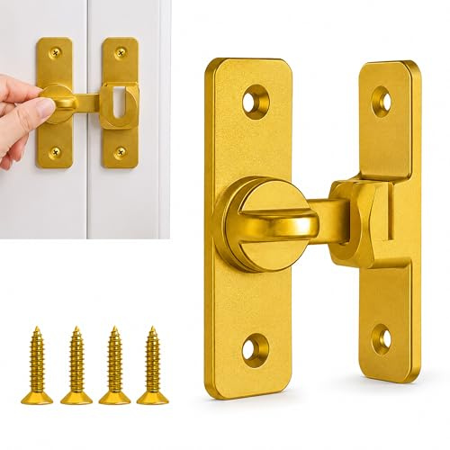 Aluminum Alloy Door Lock – 90/180 Degree Gold Flip Latch with Screws – Bathroom, Bedroom, Cabinet, Shed, Patio, Barn, Gate Door Latch for Home Security