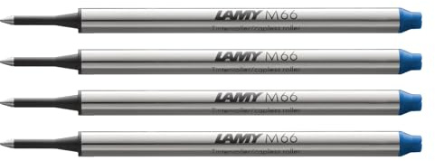 LAMY M66 4er Set Tintenroller-Großraummine aus Metall - Original Ersatzmine für alle Lamy Tintenroller ohne Kappe - dokumentenecht - Strichbreite Mittel in Tintenfarbe blau