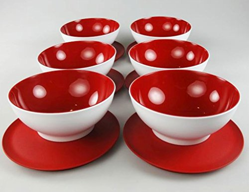 TUPPERWARE Allegra 275 ml Rot Weiß (6) Schalen Dessert Dessertschalen