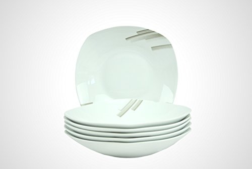 Van Well 6er Set Suppenteller Nevada, Menü-Teller, 450 ml, 215 x 215 mm, Salatteller, Servierschale, Porzellan-Geschirr, abstraktes Dekor, Stripes, Gastro