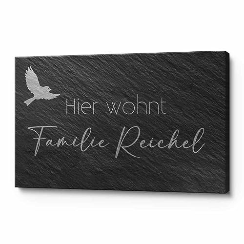 Schiefer Türschilder mit Gravur | Namensschild Briefkastenschild selbstklebend/blank Klingelschild mit vielen schönen Motiven | Größe 8x5 cm