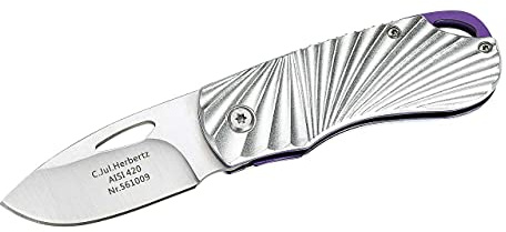 Herbertz Einhandmesser, rostfreier Stahl AISI 420, Liner Lock, Aluminiumschalen, violette Platinen, Clip, hochwertiges Klappmesser, scharfes Taschenmesser, silber