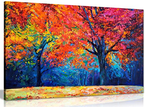 Quadro astratto contemporaneo Colorato Foresta autunnale su tela stampa artistica da parete (24 x 16 cm)