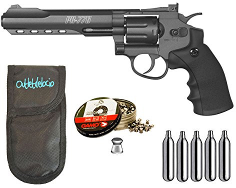 Outletdelocio. Revolver Perdigón Gamo PR-776. Calibre 4,5mm. + Funda balines + bombonas co2