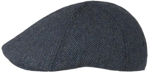 Lipodo Herringbone Flatcap Schirmmütze Fischgrat Mehrfarbig Herren Herbst Winter schwarz-blau M (57-58 cm)