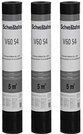 Isolbau Schweißbahn V60 S4 talkumiert - Bitumenbahn mit Glasvlies-Einlage zur Dachabdichtung - 3 x 5 m² Rolle