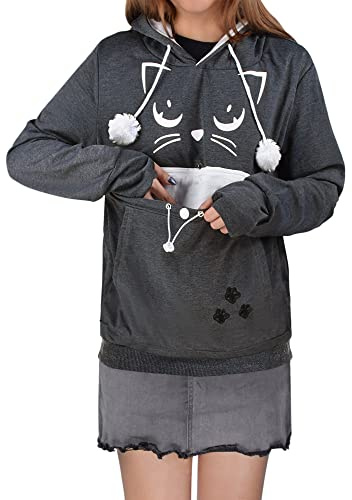 besbomig Sudadera con Capucha Mujer con Grande Bolsillo para Gato Perro | Súper Suave y Cómoda Manga Larga Jersey Gato Sweatshirt Pullover Hoodie Sudadera para Otoño Invierno