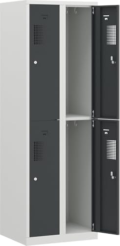 eurokraft Basic | Doppelstock-Spind | 2 Abteile, Breite 600 mm, 4 Fächer, lichtgrau / basaltgrau