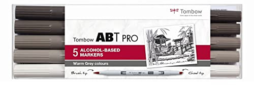 Tombow ABTP-5P-3 Alkoholbasierter Marker ABT PRO zwei Spitzen Warm Gray Colors, 1 stück (5er Pack)