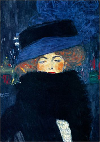 empireposter Klimt, Gustav - Lady with Hat - Kunstdruck Artprint Gemälde - Grösse 50x70 cm + 2 St Posterleisten Alu 63 cm