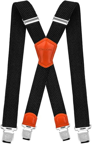 Decalen Tirantes para caballero con clips extra fuerte amplio 40 mm Adjustable Elastics X forma (Negro 1)