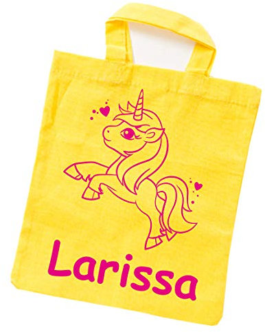 Unikatolo Baumwollbeutel mit Name, Wäschebeutel Kindergarten, Kita, Tasche, Kindergartentasche, Jungs Mädchen (Gelb)