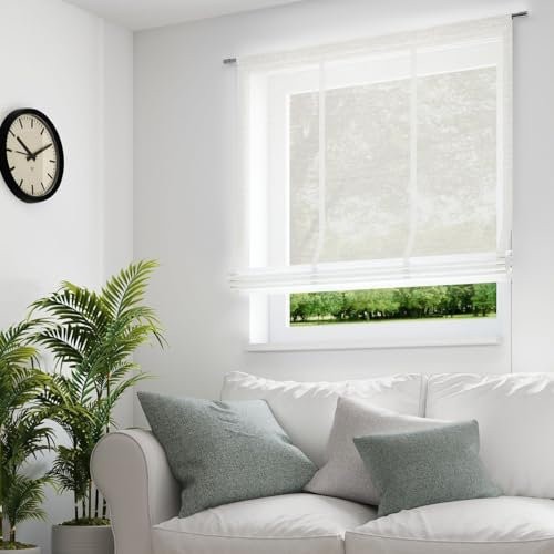 Raffrollo Stoffrollo Leinenstruktur Uni Creme inkl. Technik 60x140cm