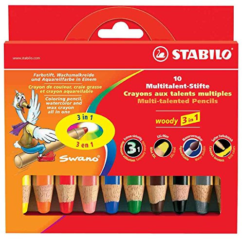 Stabilo 10 Stifte Woody 3 in 1, extra breit, mit Anspitzer