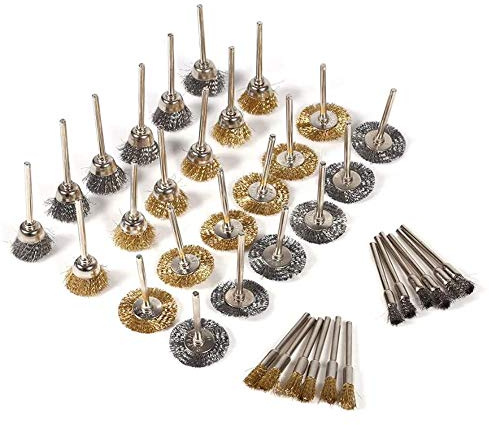 36 piezas Cepillos de Alambre con Revestimiento de Latón y Cepillo de Copa con Vástago de 1/4 de Pulgada, Pulido de Limpieza Herramientas Rotativas Kit para Eliminación de óxido/Corrosión/Ointura