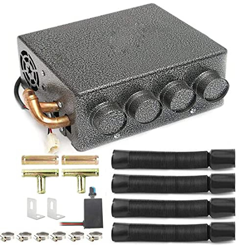 Evargc Universal 12V Dual blower Iron Compact Heater 4 Vents with Speed Switch Cab Auxiliary Heater Assembly Windscreen Demister Defroster