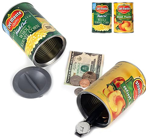 Mealivos Fake Whole Kernel Corn Can Safes and Fake Peach Can Safes Diversion Secret Stash Safes(Pack of 2,Yellow and Green)