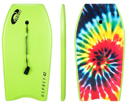 Osprey Bodyboard mit Verstellbarer Handgelenkleine für Kinder und Erwachsene, leichtes Bodyboard mit XPE-Deck, Halbmondschwanz und EPS-Kern, mehrere Farben und Design, Grün