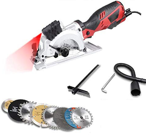 Sierra Circular, Mini Sierra Circular de Mano 705W 3500RPM, 8 Hojas de Sierra de, Ideal para Cortar Azulejo, Madera, Metal Blando, Plástico