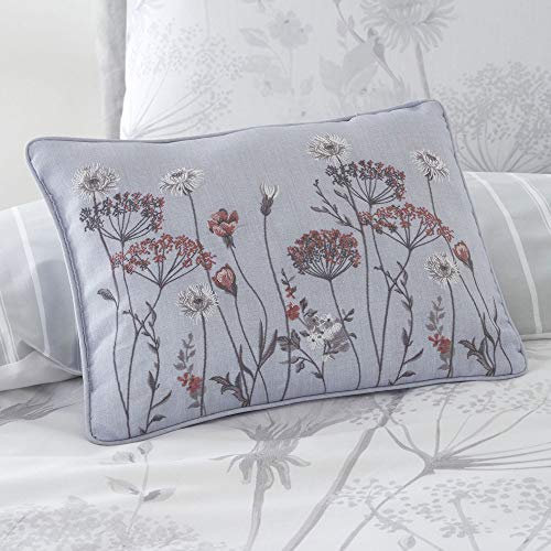 Catherine Lansfield Meadowsweet Floral Embroidered 30x40cm Cushion Grey