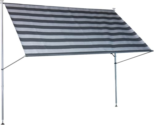 ANGERER Klemmmarkise Premium dunkelgrau gestreift, 400 cm | Markise für Sonnenschutz, Montage ohne Bohren, ideale Balkonmarkise für Mietwohnungen, Made in Germany, waschbarer Stoff