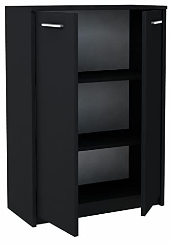 MATKAM Bürokommode 2D2P 2-türig, H/B/T 108 x 77 x 35 cm, mit Zwei Innenregalen (Abstand 31,7 cm, passend für einen Standard-Ordner), Griffe in Metall-Optik. Scharniere aus Metall (Schwarz)