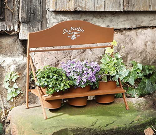 Dekoleidenschaft 3X Blumentopf Fleurs + Halter aus Metall in Rost-Optik, Pflanztopf Set, Pflanzgefäß, Garten-Deko für Draußen