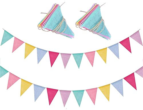 24 Pièces Drapeaux de Fanions, Bannière de Banderoles Multicolores, Guirlande de Fanions D'extérieur, Guirlande de Fanions en Tissu, Drapeau Banniere pour Mariage Fête d'anniversaire Décoration