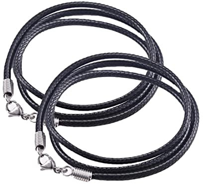 LIUJZZJ 2 Stück Echtleder Kette schwarz Dicke 2mm mit Karabinerverschluss aus 925 Sterling-Silber