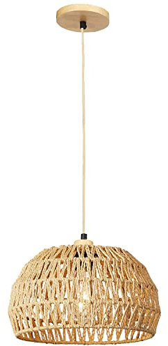 EcoGehen Vintage Boho Rattan Lampe Hängelampe Schlafzimmer E27 Deckenlampe Deckenleuchte Rattan Korb Lampenschirm - Hängend Lampe Korblampe Pendelleuchte Esstischlampe Wohnzimmerlampe Esszimmer Flur