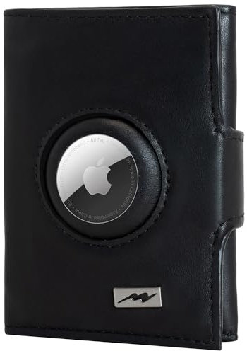 Marc Peter® Washingon Leder Slim Wallet - Airtag Geldbörse mit Münzfach - RFID Schutz kleines Mini Portmonee - Kreditkartenetui Kartenetui – Airtag Portemonnaie Geldbeutel Schwarz Nappa