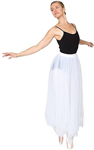 tanzmuster Ballettrock Damen - Luna - 2 Lagen weicher Tüll - wadenlanger Tüllrock für Ballett und Tanz - weiß 38 Ballettkleidung für Erwachsene