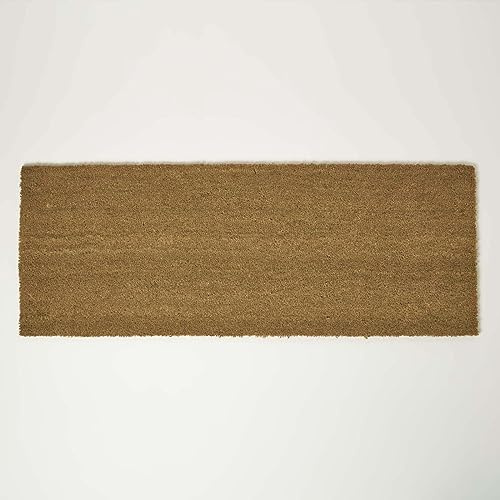 HOMESCAPES Grand paillasson Coco uni, Tapis d'entrée antidérapant, Tapis Brosse essuie Pieds 120x45 cm