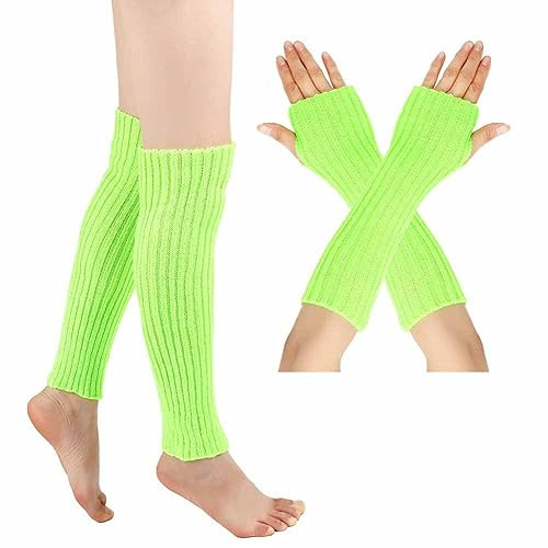 SHTGOI Calentadores de piernas y calentadores de pulso Juego de calentadores de piernas de punto de algodón sin dedos, guantes de invierno, calentadores de manos, calentadores de piernas y brazos,