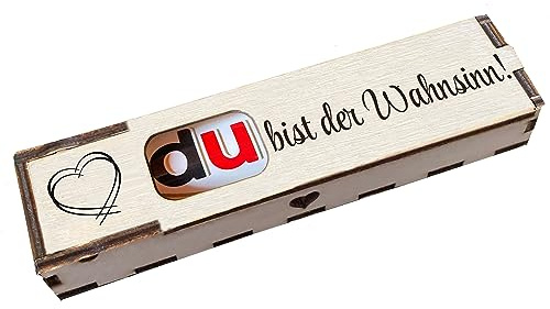 Duplo Geschenkbox mit Gravur inkl. Schokoriegel Holzbox mit Spruch Geschenkidee Schokolade Mitbringsel - Du bist der Wahnsinn