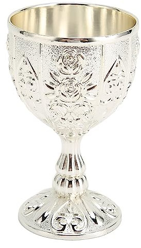 Tomotato Copa de Vino en Relieve de Metal, Copas de Vino Vintage con Patrón de Flores, Vaso de Chupito para Bar, Casa Fiesta, Fiestas Temáticas, Decoración de Bodas(Plata)