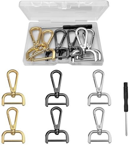 6stk Karabinerhaken mit Drehgelenk, D-Ring mit Karabiner Haken, Karabiner Schlüsselanhänger Haken, Metall Karabiner, für Schmuck, Handtaschen, Nähprojekte, DIY-Zubehör (Gold, Silber, Perlenschwarz)