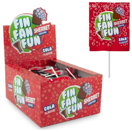 Caramelos Cerdán - Piruleta 3D FIN FAN FUN Sabor Cola Relleno de Soda | 100 Unidades | Caramelo Duro Relleno de Pica-Pica Sin Gluten ni Alérgenos | Ideal para San Valentin, Fiestas y Cumpleaños