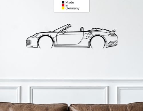 911 Turbo S Cabrio 991 Detailed, Metall Wandbild, Wanddeko, Auto Silhouette (Größe: 100 cm (39))