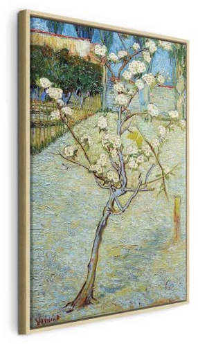 murando - Quadro con Cornice Naturale Vincent Van Gogh 80x120 cm 1 Pezzo - Stampa su Tela - XL - Telaio in Legno Decorazioni da Parete Quadri - Albero di Pesco in Fiore l-F-10019-b-a