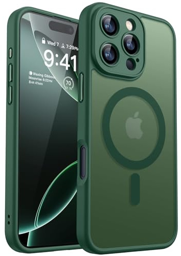 CANSHN Magnetic for iPhone 16 Pro Max Case, Upgraded [Full Camera Protection] [Compatible with Magsafe] [Translucent Matte] Shockproof Protective Phone Case for iPhone 16 Pro Max 6.9 - Deep Green