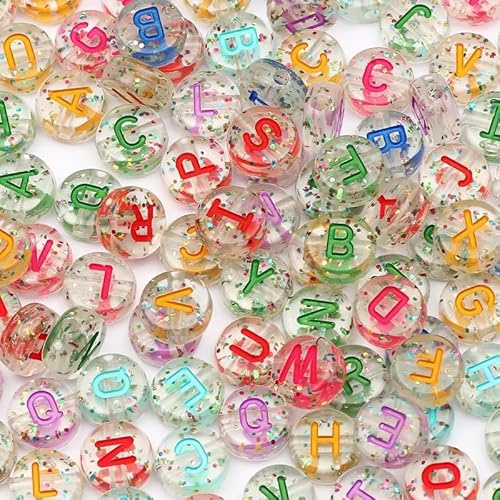 HERZONE 1000pcs buchstabenperlen zum Auffädeln Acryl Alphabet Perlen Mix A-Z Perlen für die Schmuckherstellung DIY Halskette Armband Schlüsselbund (D transparent type B)