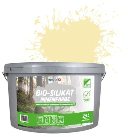 Farbklecks24 Bio-Silikat Innenfarbe Color 2,5L Pastell Gelb, Wandfarbe, Silikatfarbe innen, für Allergiker empfohlen