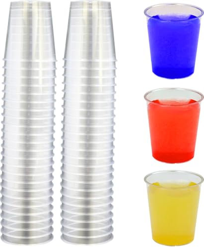Plastic Shot Glasses Pack of 50 - Reusable & Disposable - Durable, Crystal Clear, Hard Plastic - Sample Cups Great for Chasers & Shooters - Ideal for Birthday Parties, Hen & Stag, Tasting Events