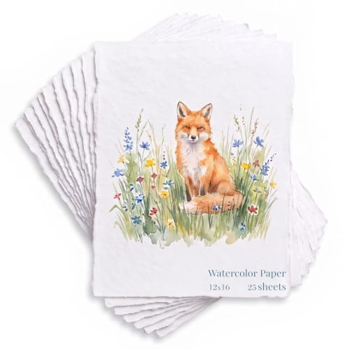 LEATHER VILLAGE Aquarellpapier, 300 g/m², 300 g/m², 30,5 x 40,6 cm, 25 Blatt, handgefertigtes Bütten-Randpapier, strukturiert, gemischte Medien, Kaltpressblock für Kalligraphie, Skizzieren, Basteln