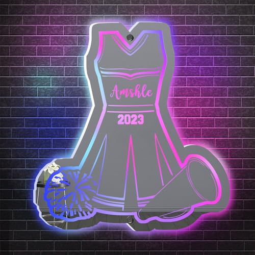 MYZQIFF Personalisierte Name Cheerleading Jersey LED Spiegellicht, Cheerleading Neon Zeichen Wandkunst, Cheerleading Nachtlicht Dekoration, Geburtstag Weihnachten Sport Geschenk