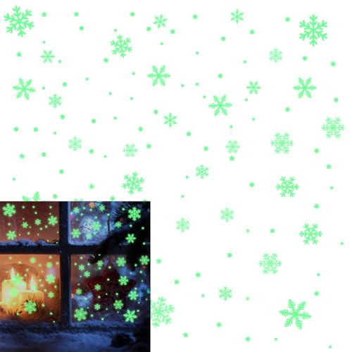 126 Stück Fensterbilder Weihnachten, Enhanced Fluoreszierend Schneeflocke Weihnachten Fenster Leuchtend Aufkleber, Schneeflocken Deko Weihnachten Aufkleber Statisch Haftende PVC Weihnachten Aufkleber