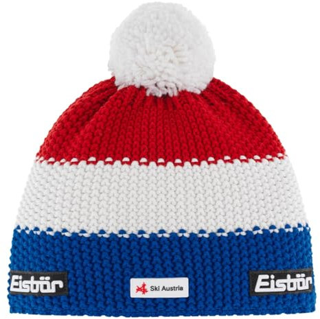Eisbär Frankreich Ski Austria Bommelmütze Strickmütze Wintermütze Skimütze Damen/Herren - Made in The EU mit Futter, Futter Herbst-Winter Winter - One Size weiß