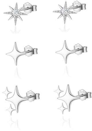 HinDaLi 3 Paires Boucles d'oreilles Étoiles Argent Boucles d'oreilles en Argent 925 pour Femme Fille Clous d'oreilles Argent Petite Boucles d'oreilles Femme Etoiles Boucles d Oreilles Argent Zirconium
