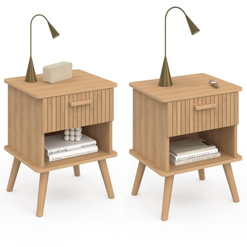 IDMarket - Set di 2 comodini a 1 cassetto Juliette con doghe in Legno Color Rovere